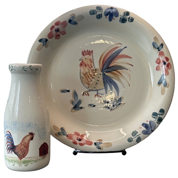 Other - VTG 90s country farmhouse kitchen decor rooster plate /bud vase cottagecore